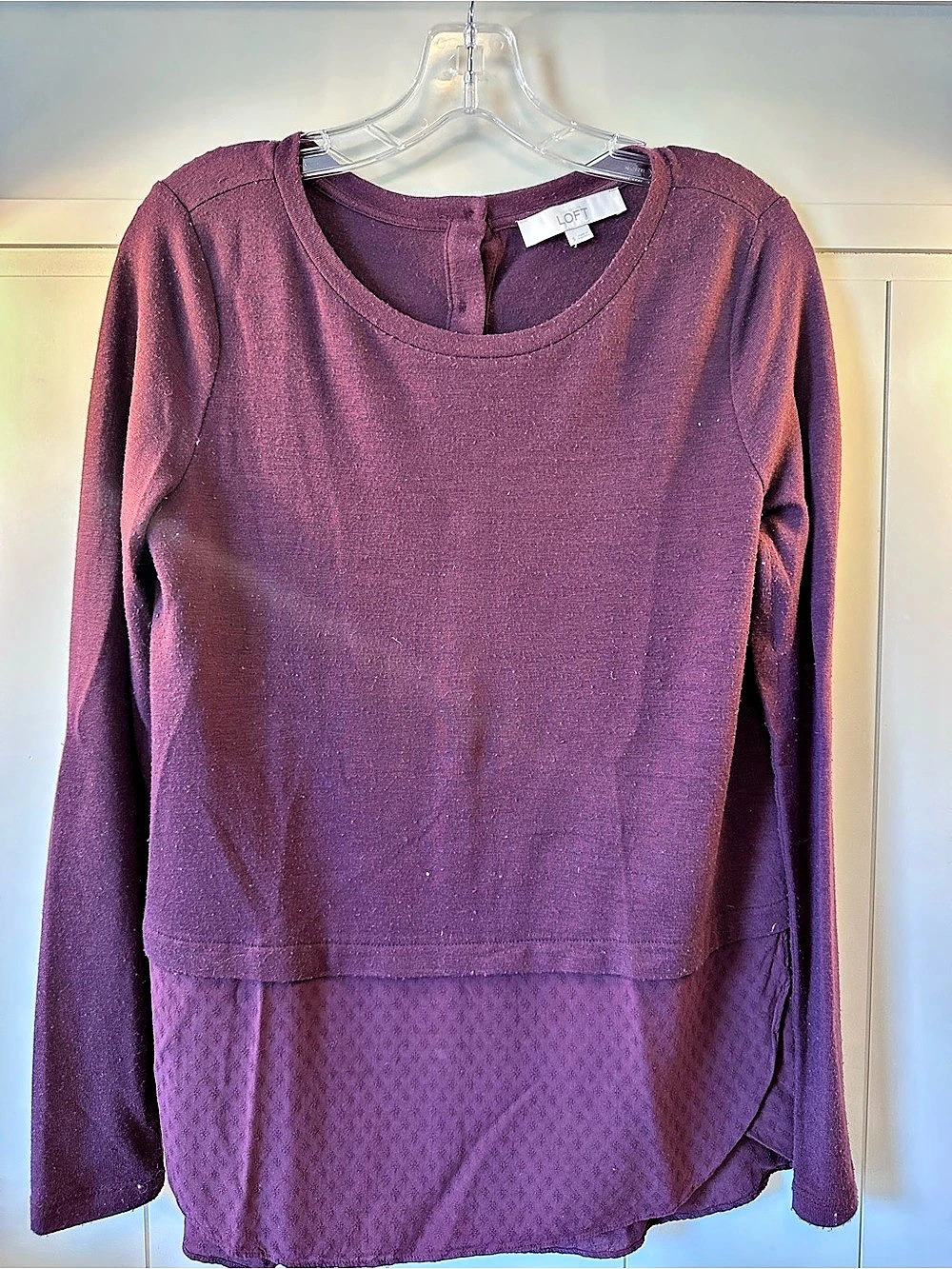 LOFT Long Sleeve Textured Top in Purple Size Small